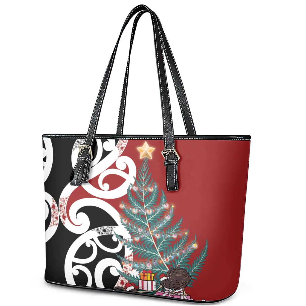 New Zealand Silver Fern Christmas Tree Leather Tote Bag Meri Kirihimete LT7 - Polynesian Pride