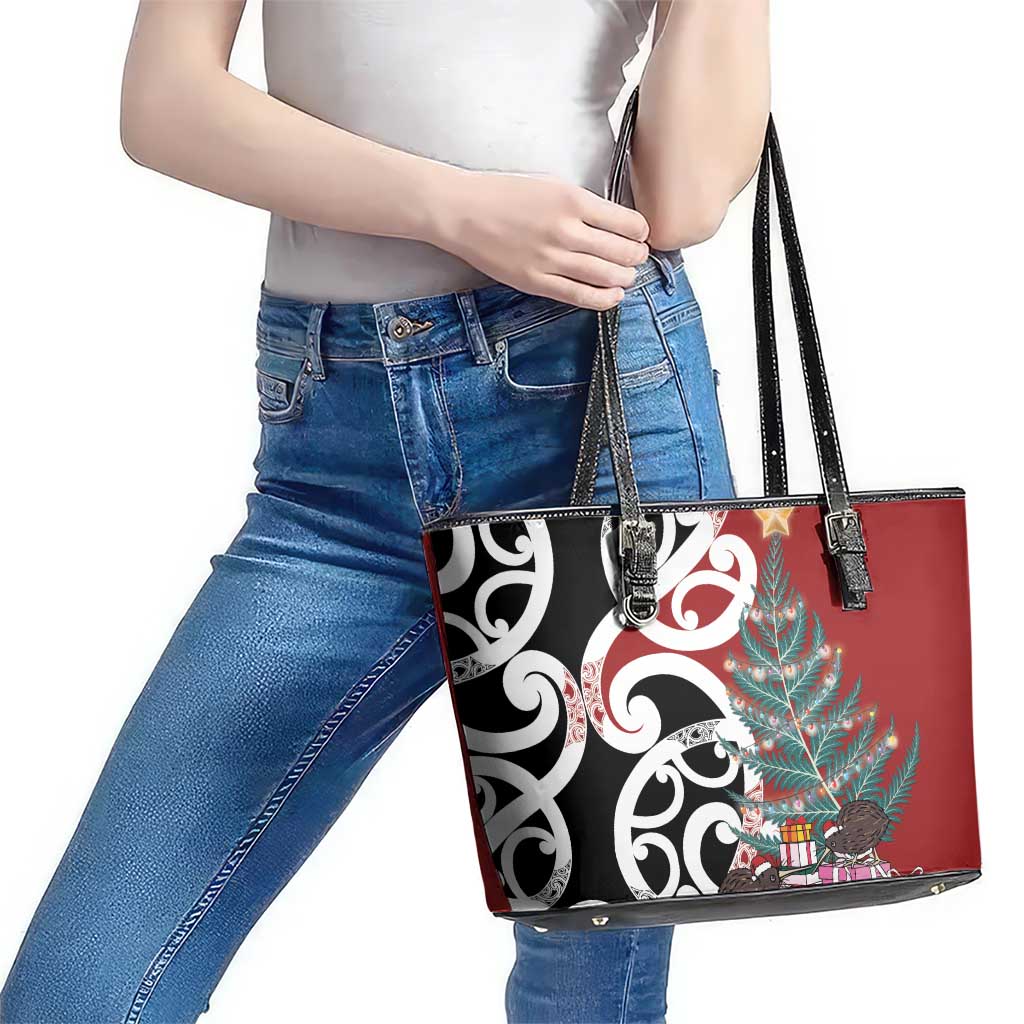 New Zealand Silver Fern Christmas Tree Leather Tote Bag Meri Kirihimete LT7 - Polynesian Pride