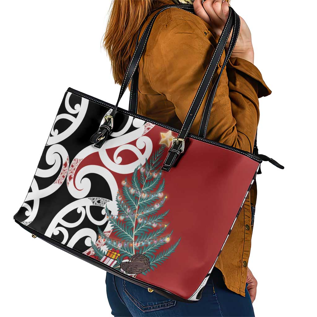 New Zealand Silver Fern Christmas Tree Leather Tote Bag Meri Kirihimete LT7 - Polynesian Pride