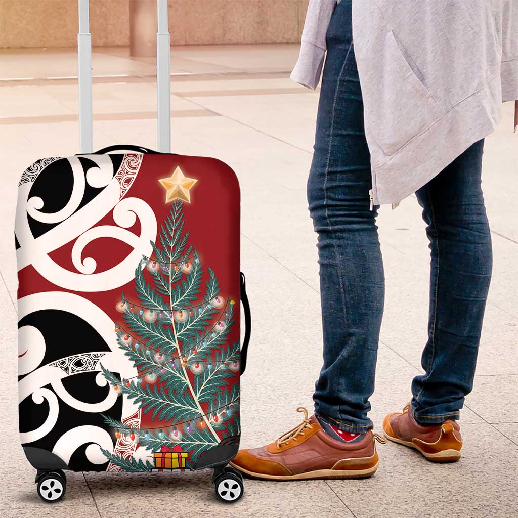New Zealand Silver Fern Christmas Tree Luggage Cover Meri Kirihimete LT7 Red - Polynesian Pride