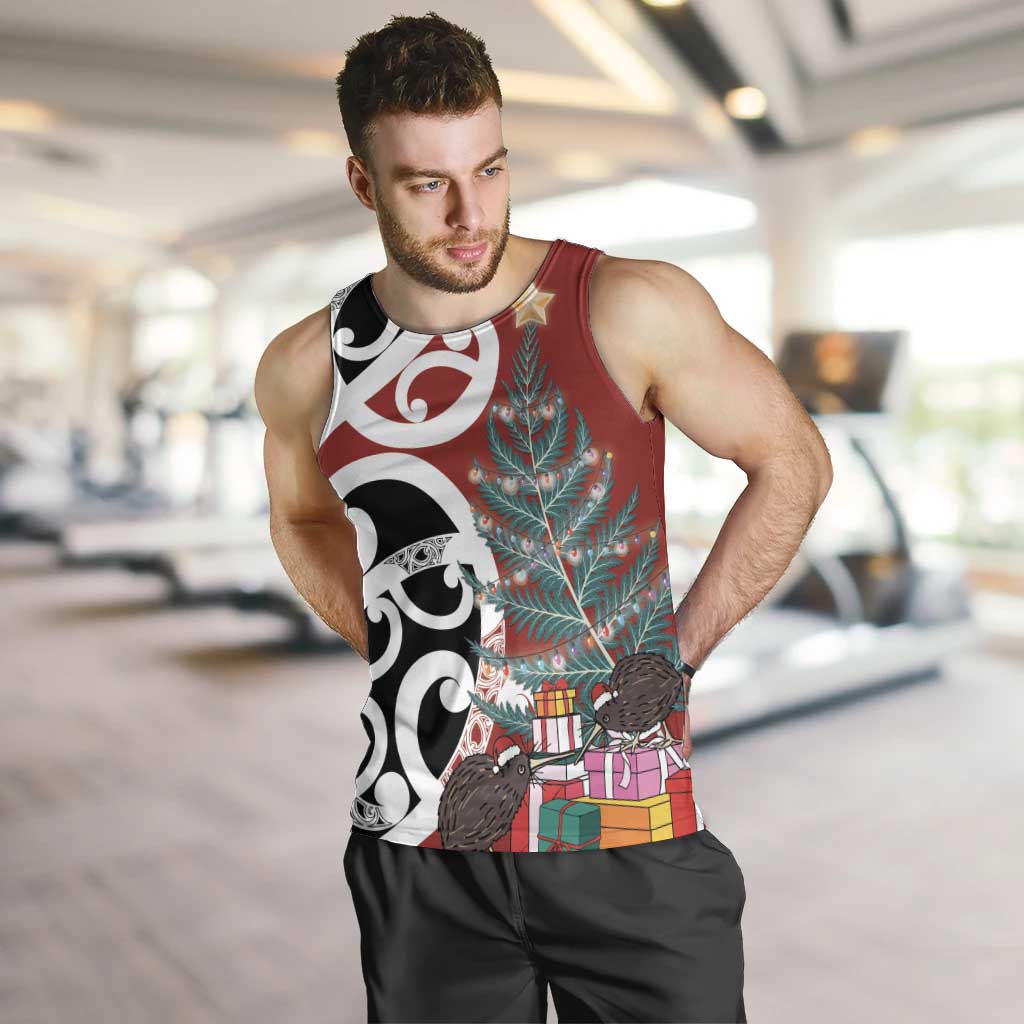 New Zealand Silver Fern Christmas Tree Men Tank Top Meri Kirihimete - Polynesian Pride