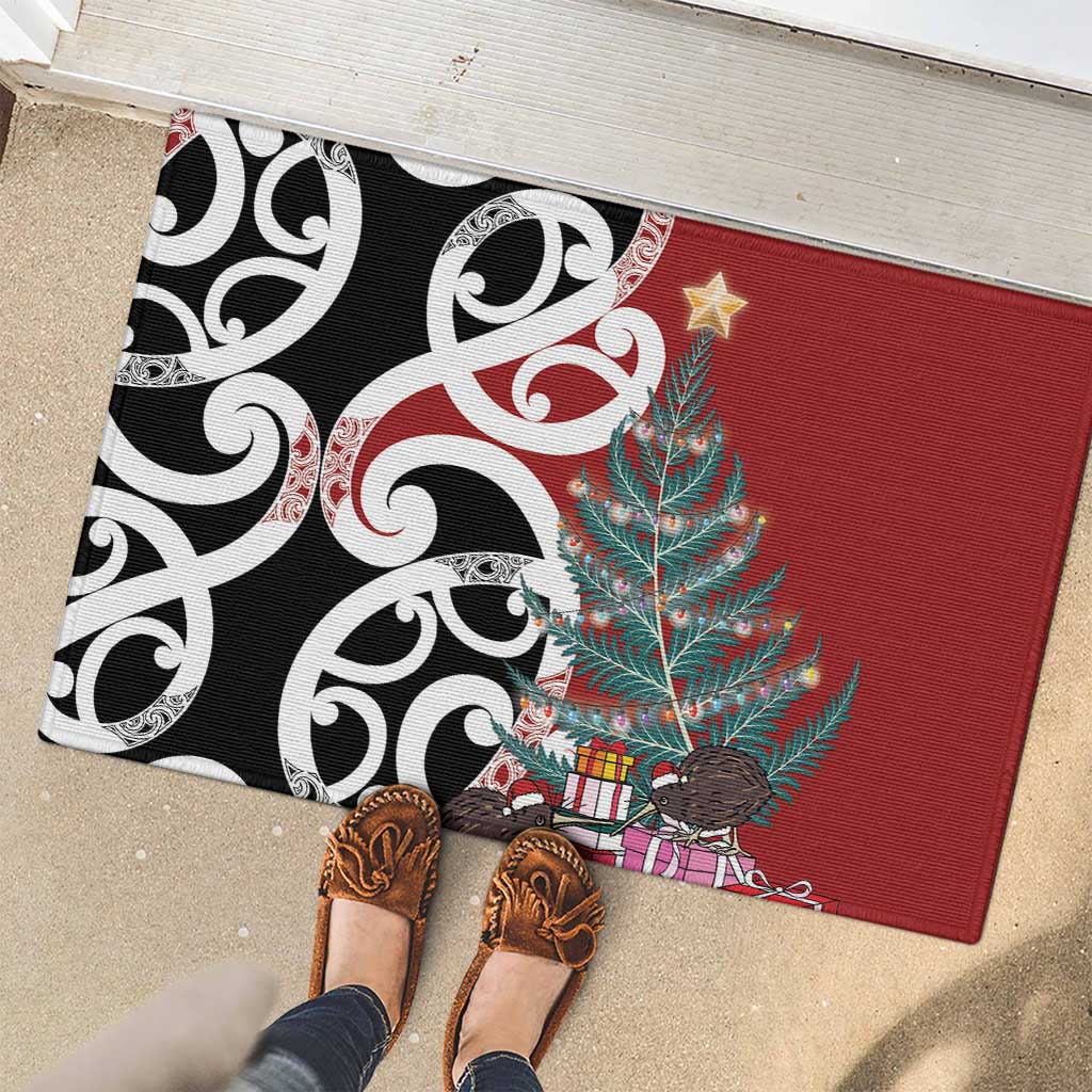 New Zealand Silver Fern Christmas Tree Rubber Doormat Meri Kirihimete - Polynesian Pride