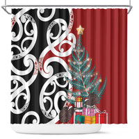 New Zealand Silver Fern Christmas Tree Shower Curtain Meri Kirihimete LT7 Red - Polynesian Pride