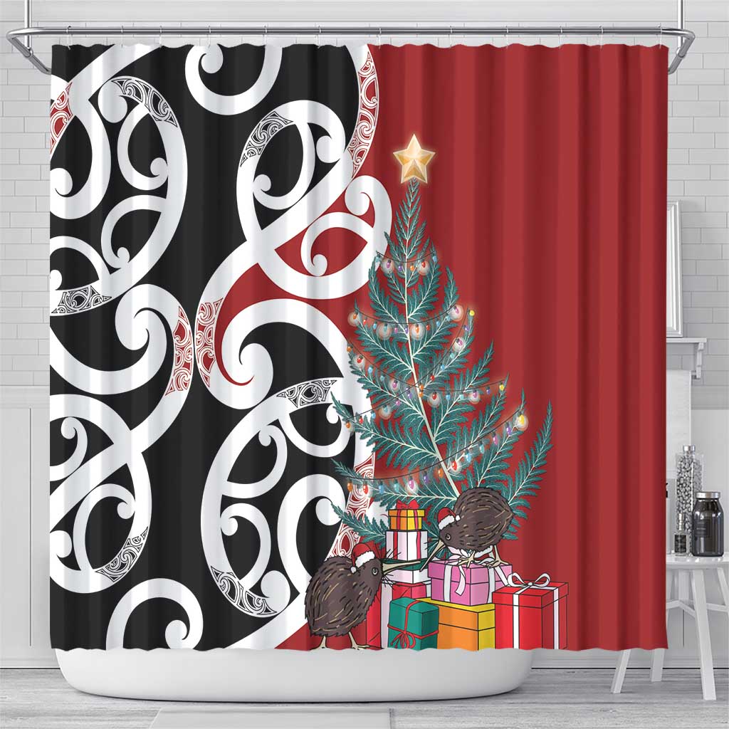New Zealand Silver Fern Christmas Tree Shower Curtain Meri Kirihimete LT7 - Polynesian Pride