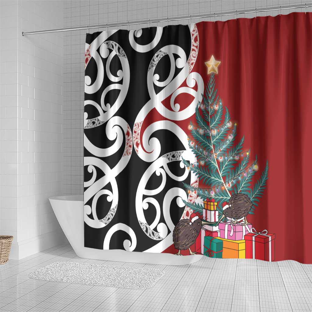 New Zealand Silver Fern Christmas Tree Shower Curtain Meri Kirihimete LT7 - Polynesian Pride