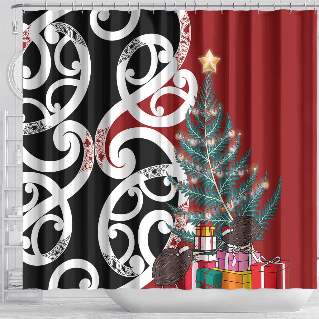 New Zealand Silver Fern Christmas Tree Shower Curtain Meri Kirihimete LT7 - Polynesian Pride