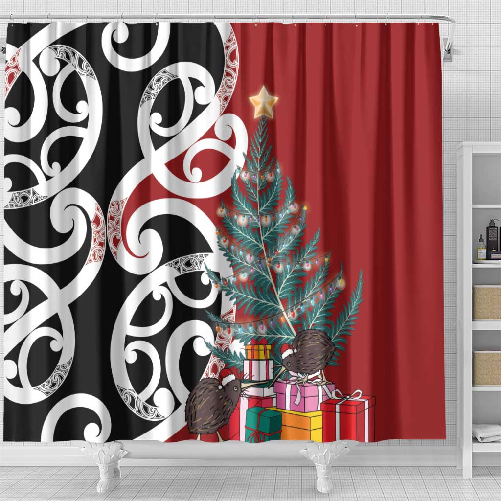 New Zealand Silver Fern Christmas Tree Shower Curtain Meri Kirihimete LT7 - Polynesian Pride