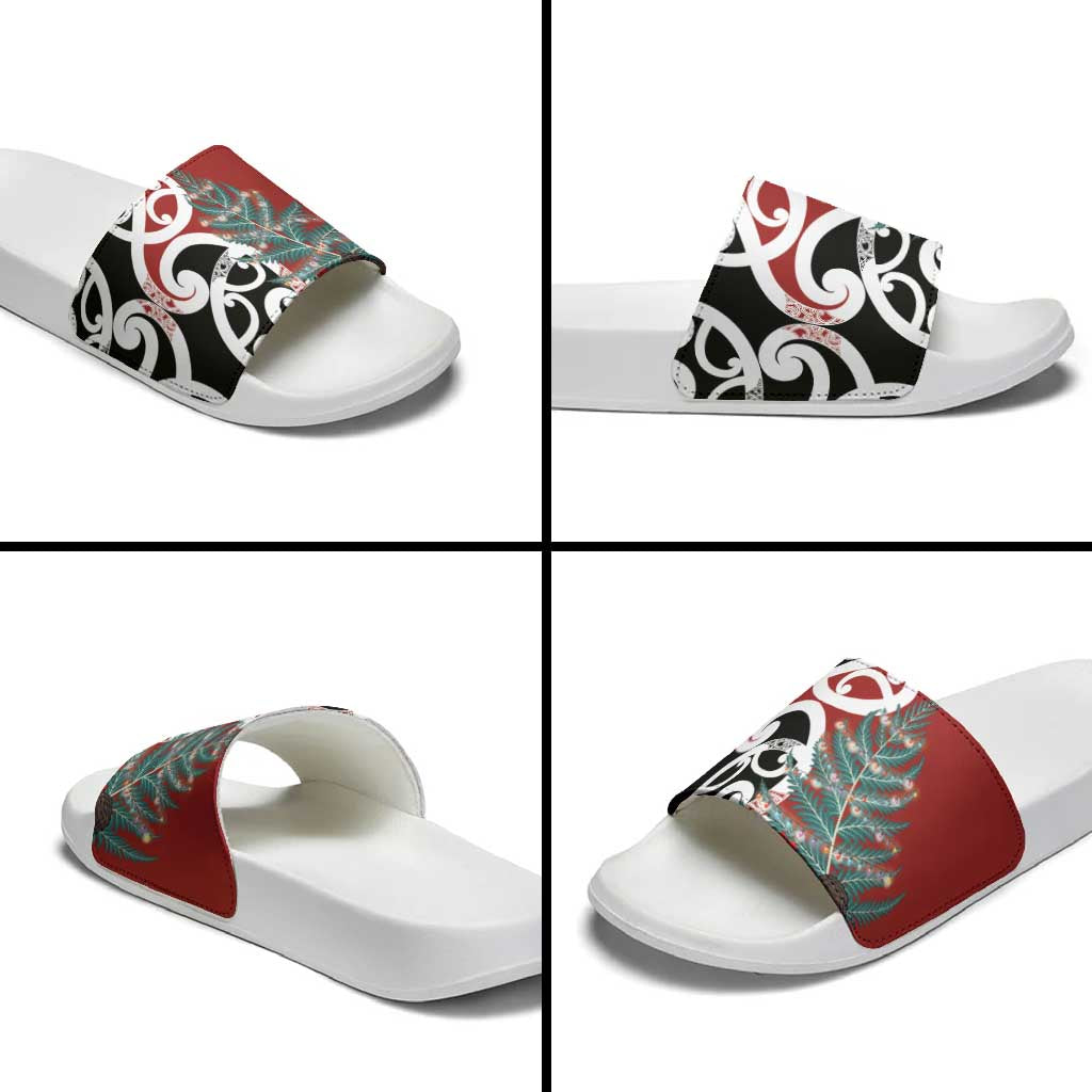 New Zealand Silver Fern Christmas Tree Slide Sandals Meri Kirihimete - Polynesian Pride