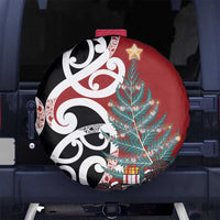 New Zealand Silver Fern Christmas Tree Spare Tire Cover Meri Kirihimete LT7 No hole Red - Polynesian Pride