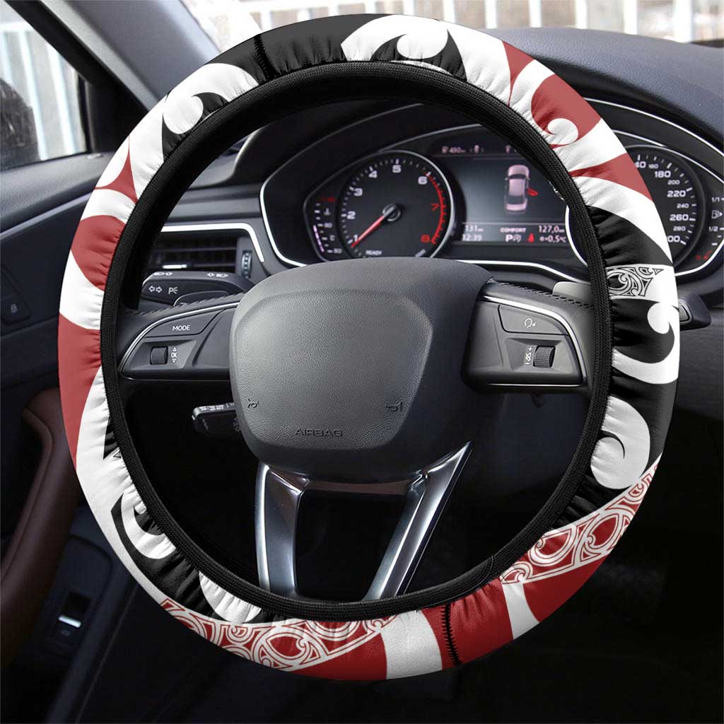 New Zealand Silver Fern Christmas Tree Steering Wheel Cover Meri Kirihimete LT7 - Polynesian Pride