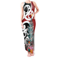 New Zealand Silver Fern Christmas Tree Tank Maxi Dress Meri Kirihimete LT7 Women Red - Polynesian Pride