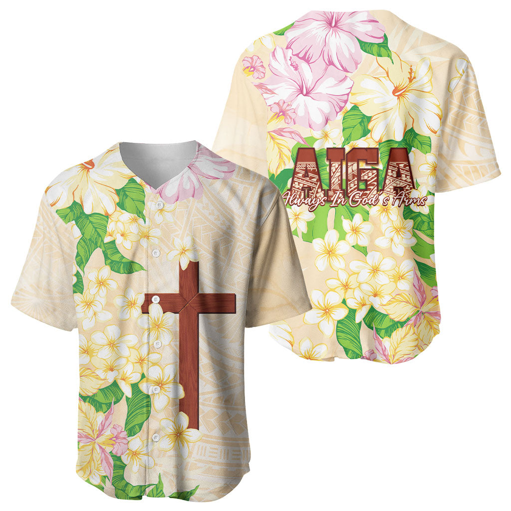 Samoa AIGA Floral Theme Baseball Jersey Always In God's Arms