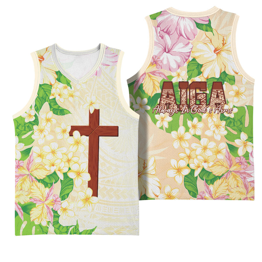 Samoa AIGA Floral Theme Basketball Jersey Always In God's Arms