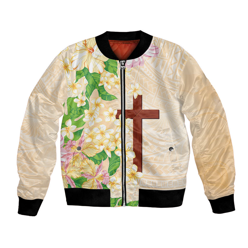 Samoa AIGA Floral Theme Bomber Jacket Always In God's Arms