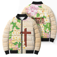 Samoa AIGA Floral Theme Bomber Puffer Jacket Always In God's Arms