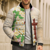 Samoa AIGA Floral Theme Bomber Puffer Jacket Always In God's Arms
