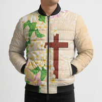 Samoa AIGA Floral Theme Bomber Puffer Jacket Always In God's Arms