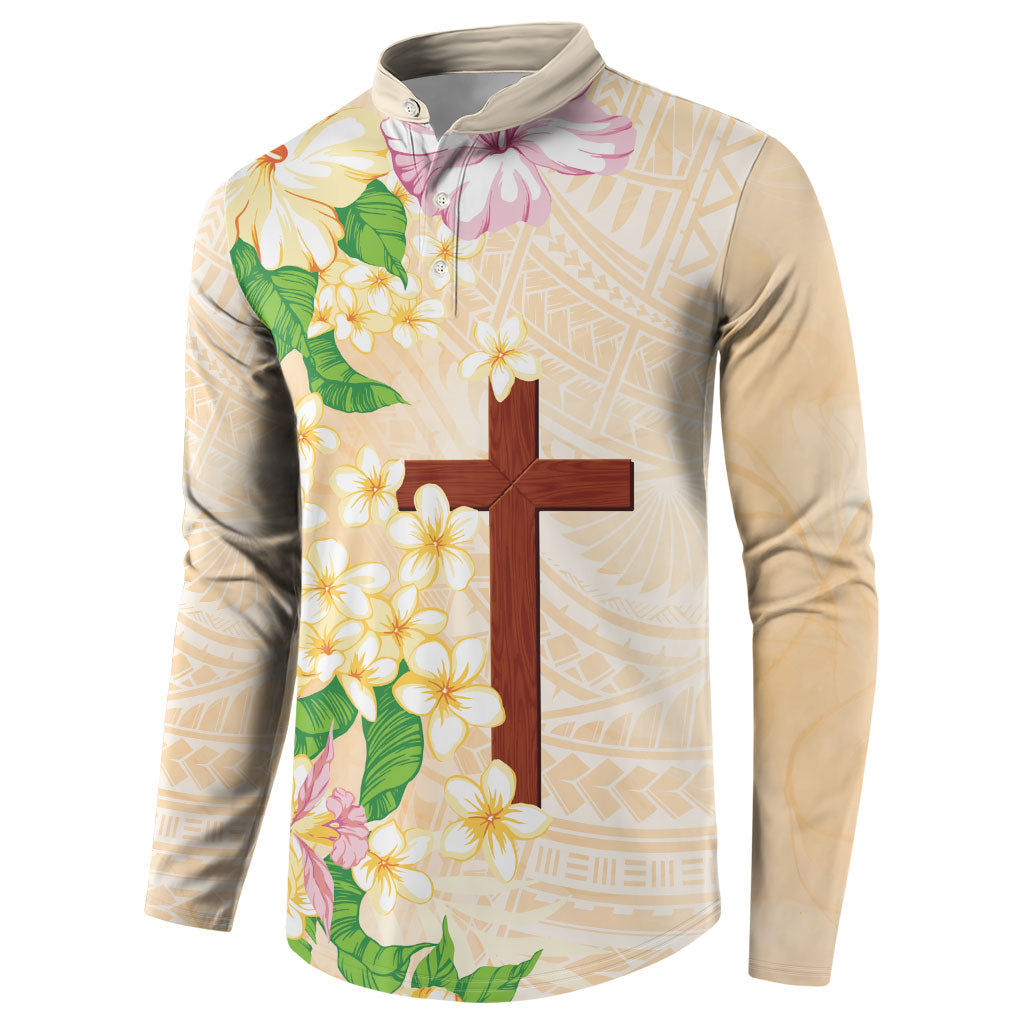 Samoa AIGA Floral Theme Button Sweatshirt Always In God's Arms