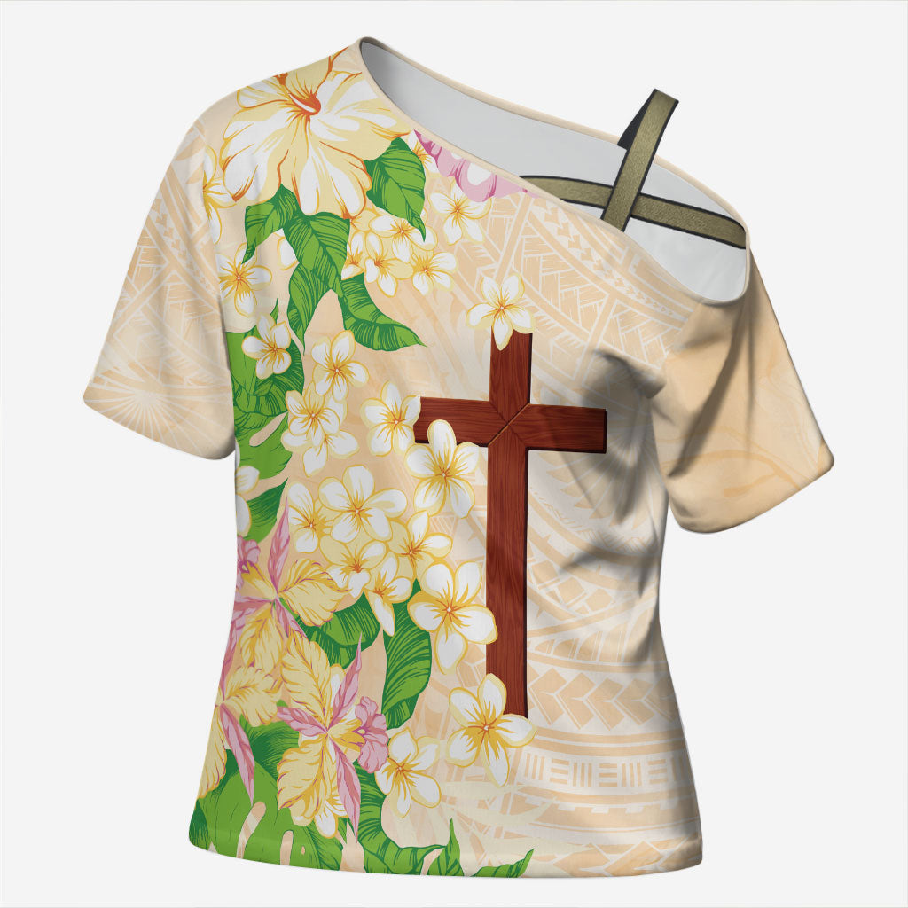 Samoa AIGA Floral Theme Cross Shoulder Shirt Always In God's Arms