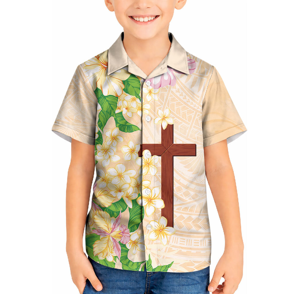 Samoa AIGA Floral Theme Kid Hawaiian Shirt Always In God's Arms