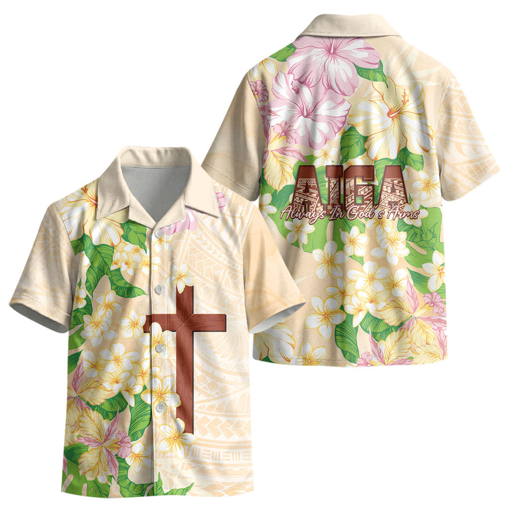 Samoa AIGA Floral Theme Kid Hawaiian Shirt Always In God's Arms