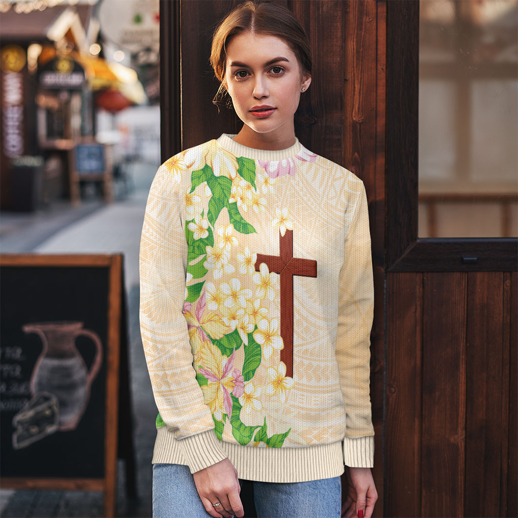 Samoa AIGA Floral Theme Ugly Christmas Sweater Always In God's Arms