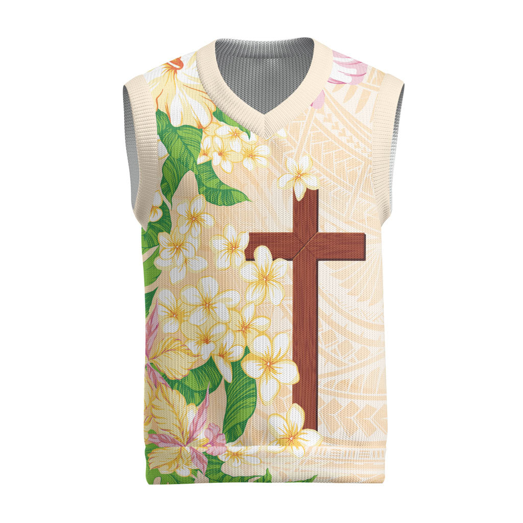 Samoa AIGA Floral Theme Christmas Knitted V-Neck Vest Always In God's Arms