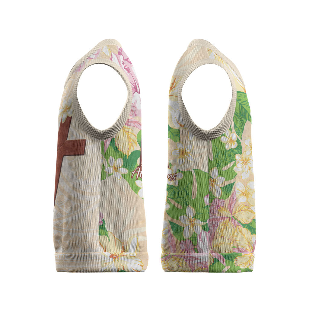 Samoa AIGA Floral Theme Christmas Knitted V-Neck Vest Always In God's Arms