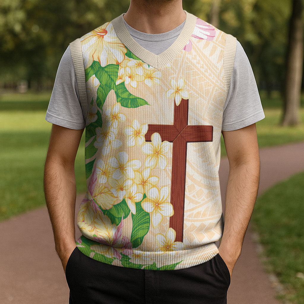 Samoa AIGA Floral Theme Christmas Knitted V-Neck Vest Always In God's Arms