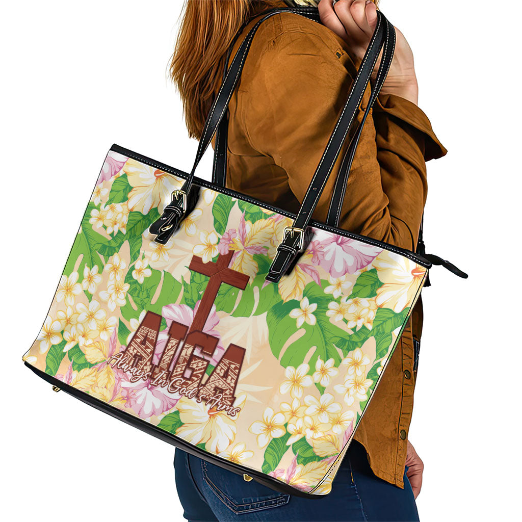 Samoa AIGA Floral Theme Leather Tote Bag Always In God's Arms