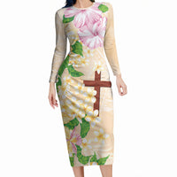 Samoa AIGA Floral Theme Long Sleeve Bodycon Dress Always In God's Arms