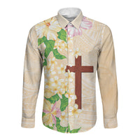 Samoa AIGA Floral Theme Long Sleeve Button Shirt Always In God's Arms