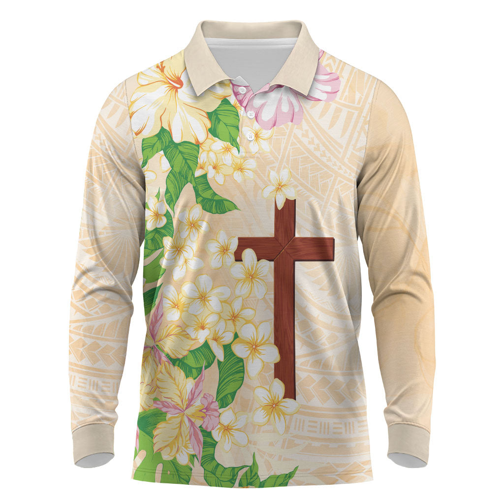 Samoa AIGA Floral Theme Long Sleeve Polo Shirt Always In God's Arms