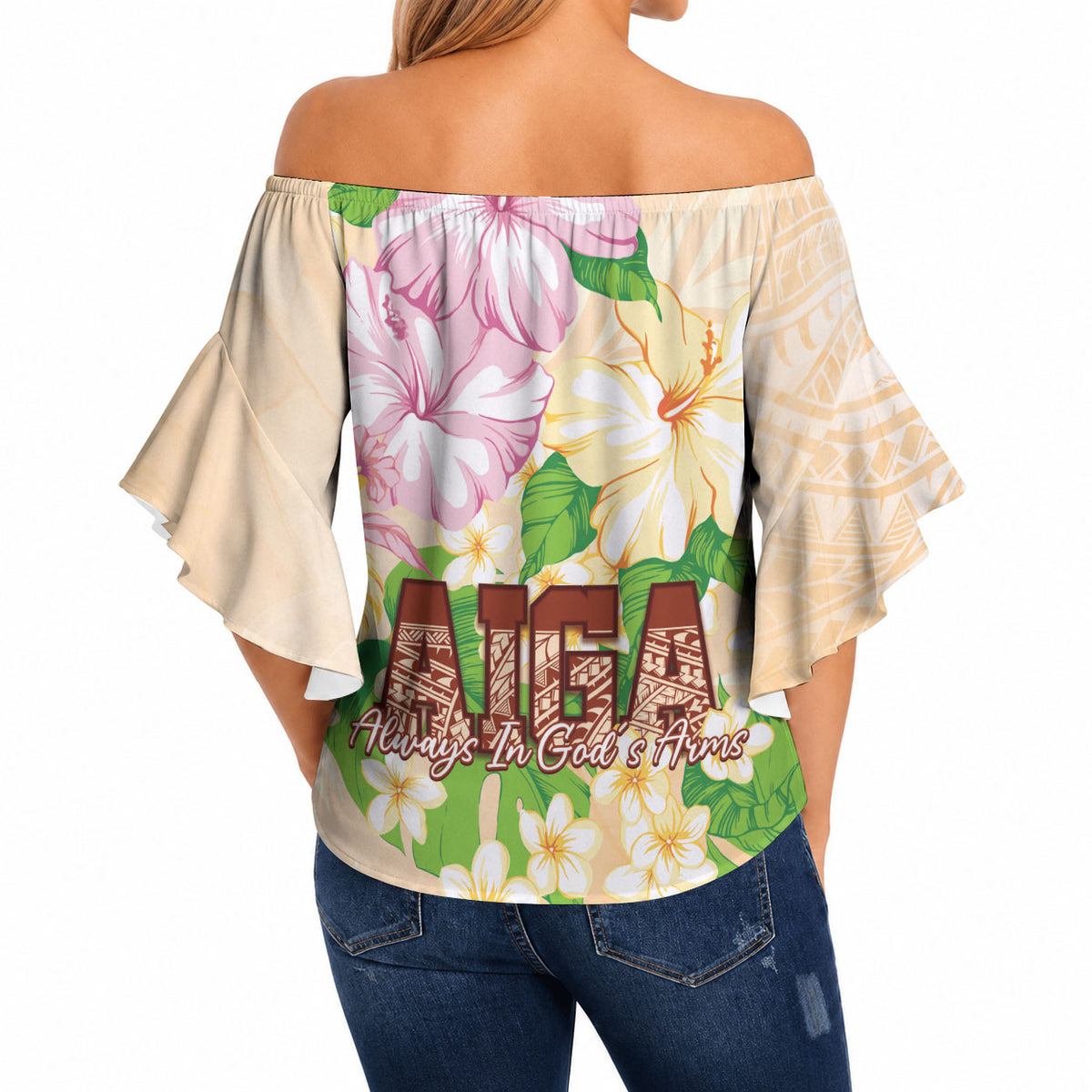 Samoa AIGA Floral Theme Off Shoulder Wrap Waist Top Always In God's Arms