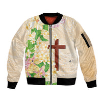 Samoa AIGA Floral Theme Sleeve Zip Bomber Jacket Always In God's Arms