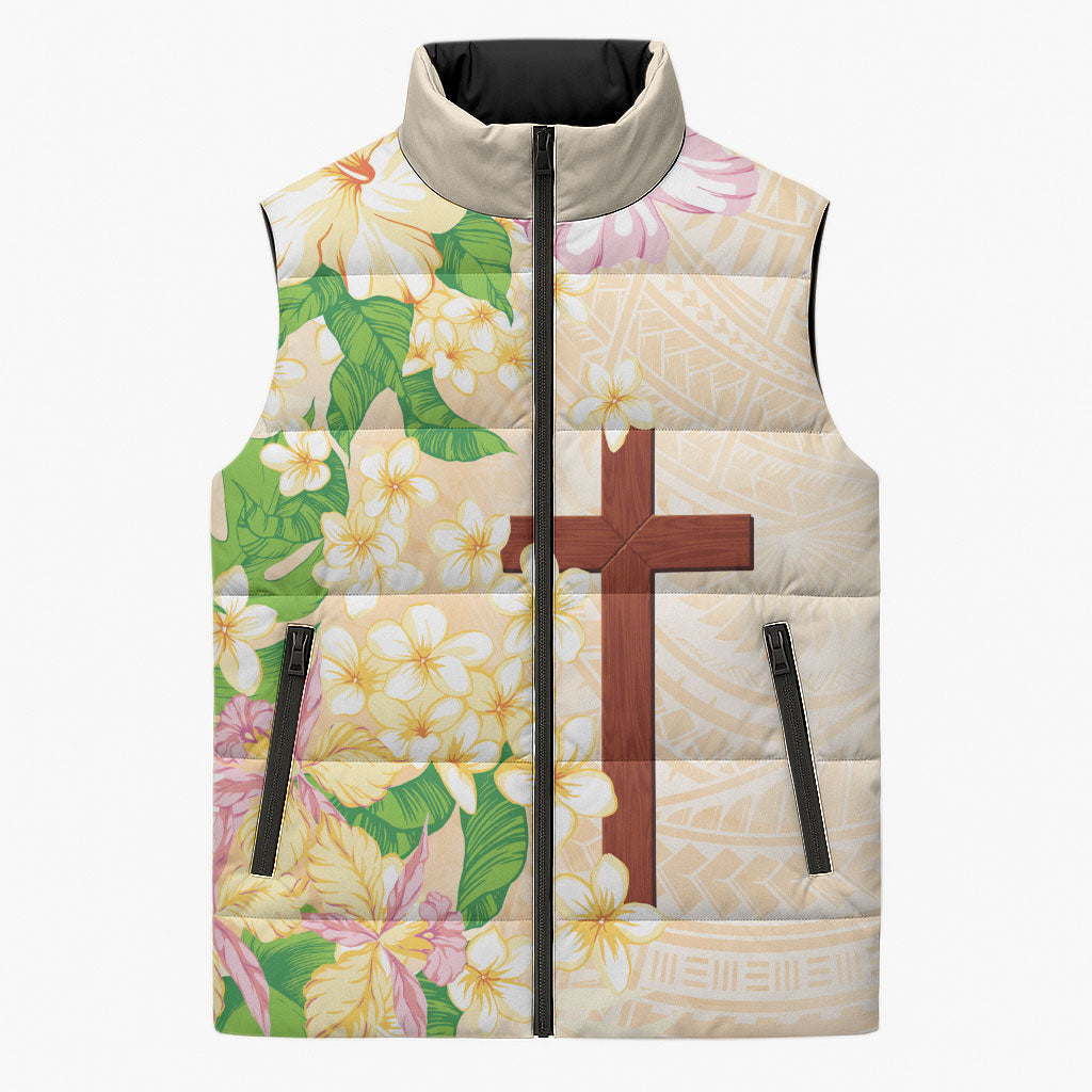 Samoa AIGA Floral Theme Sleeveless Puffer Jacket Always In God's Arms