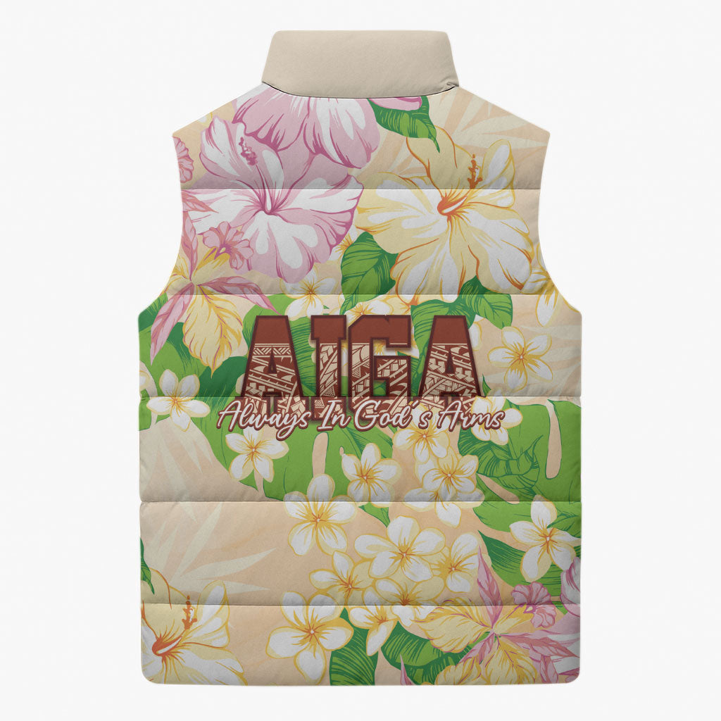 Samoa AIGA Floral Theme Sleeveless Puffer Jacket Always In God's Arms