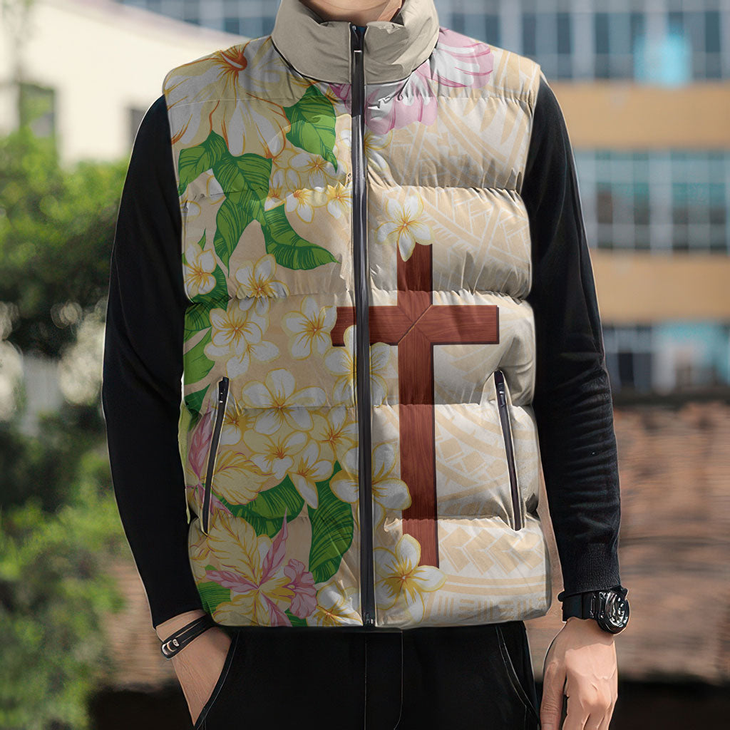 Samoa AIGA Floral Theme Sleeveless Puffer Jacket Always In God's Arms
