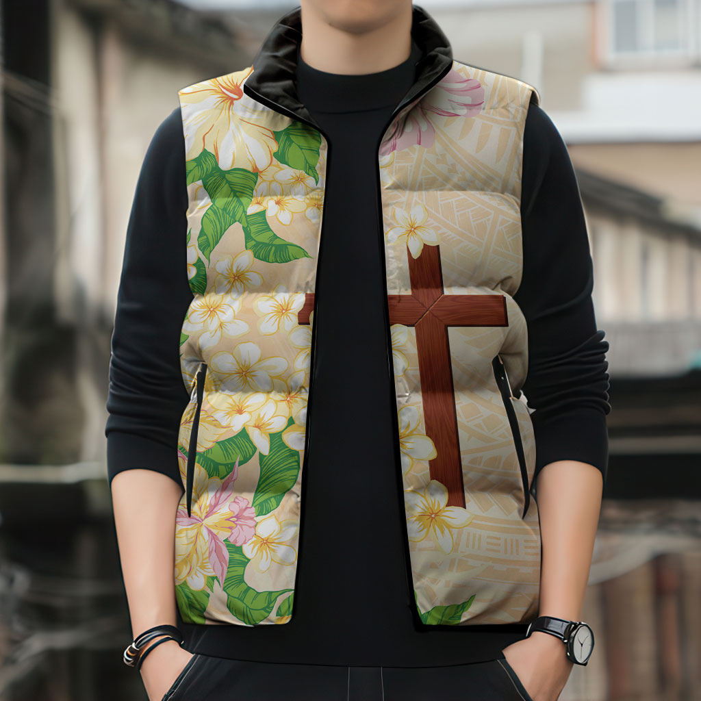 Samoa AIGA Floral Theme Sleeveless Puffer Jacket Always In God's Arms