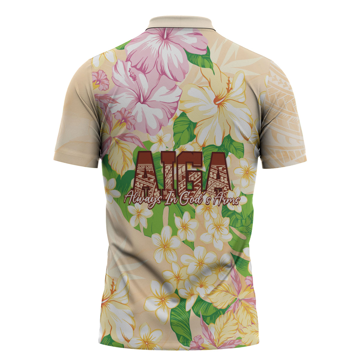 Samoa AIGA Floral Theme Zipper Polo Shirt Always In God's Arms