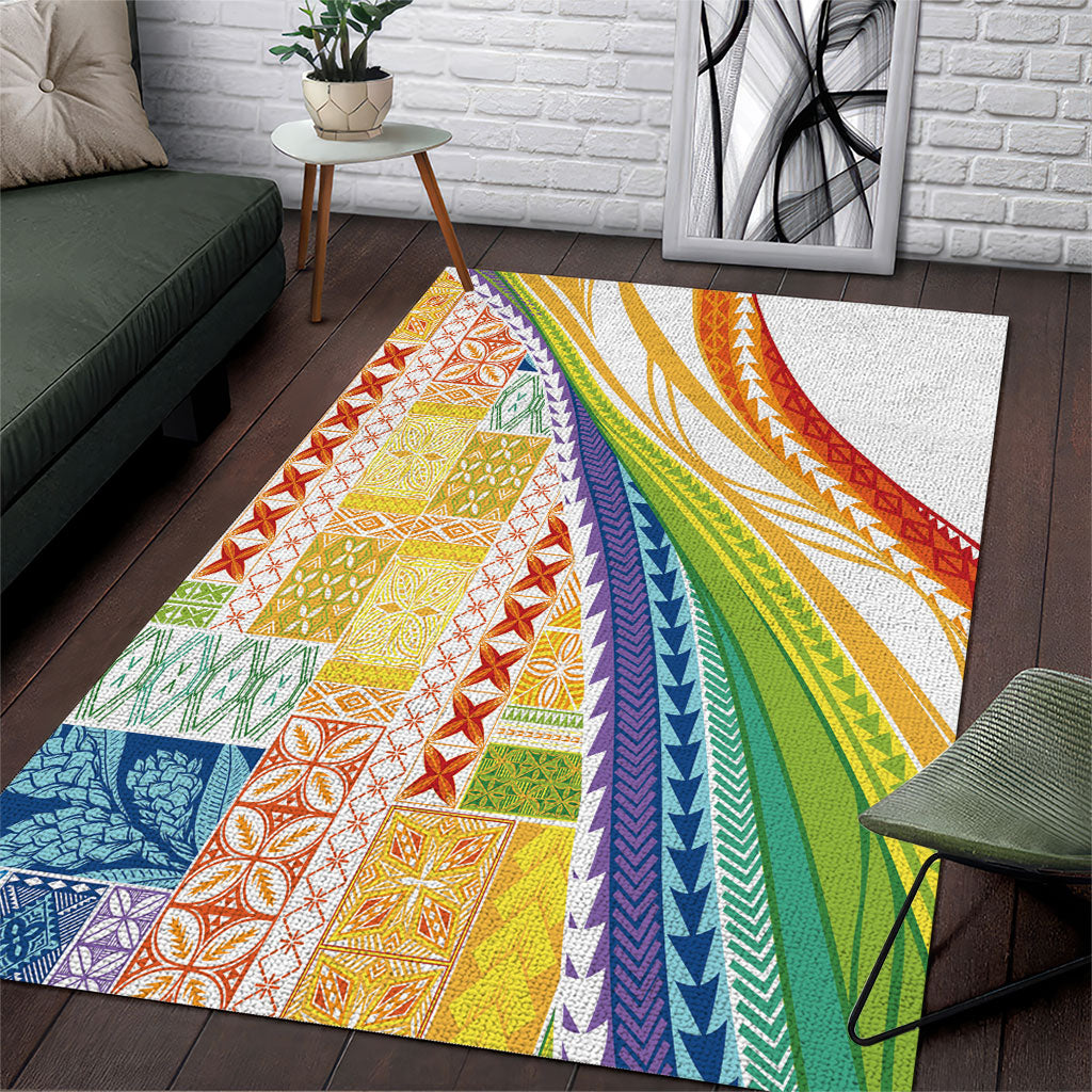 Pasifika Samoa Siapo Malu Tattoo Inspired Area Rug Fa'afafine Rainbow Theme