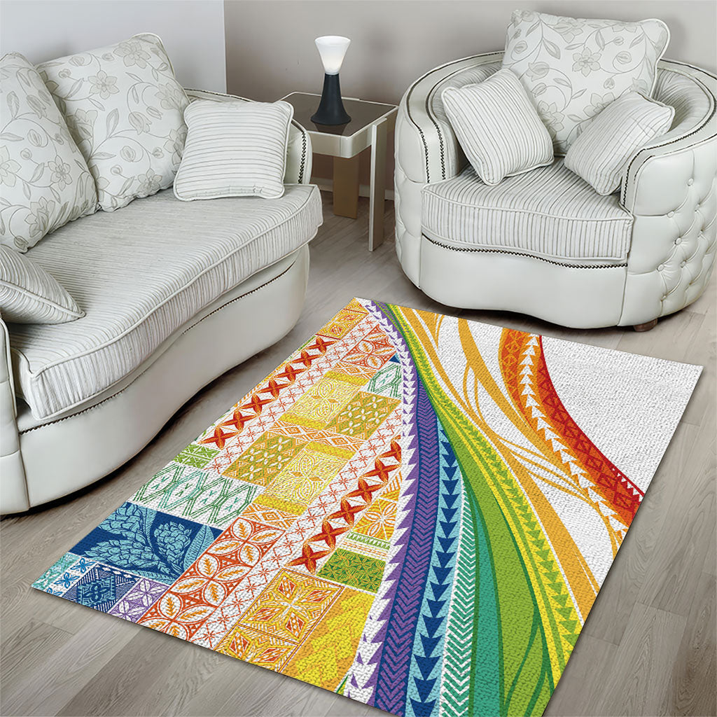 Pasifika Samoa Siapo Malu Tattoo Inspired Area Rug Fa'afafine Rainbow Theme
