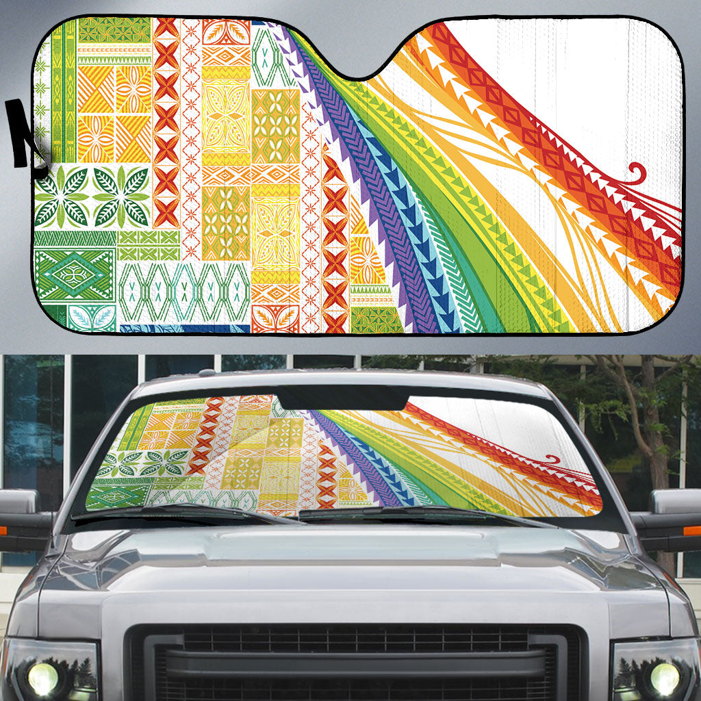 Pasifika Samoa Siapo Malu Tattoo Inspired Auto Sun Shade Fa'afafine Rainbow Theme