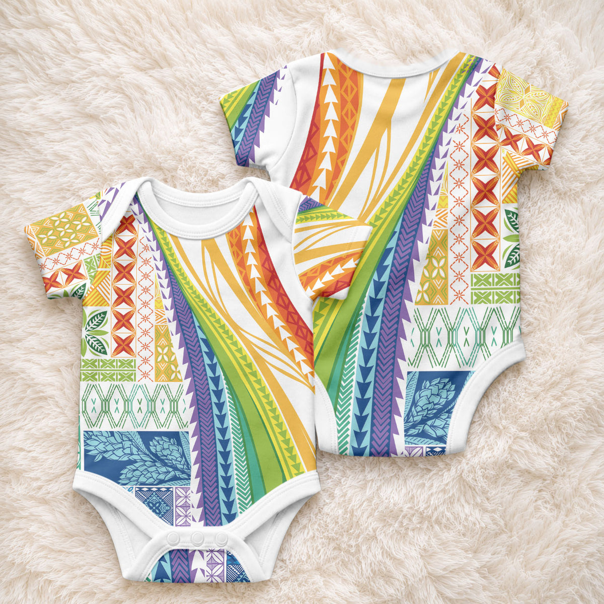 Pasifika Samoa Siapo Malu Tattoo Inspired Baby Onesie Fa'afafine Rainbow Theme
