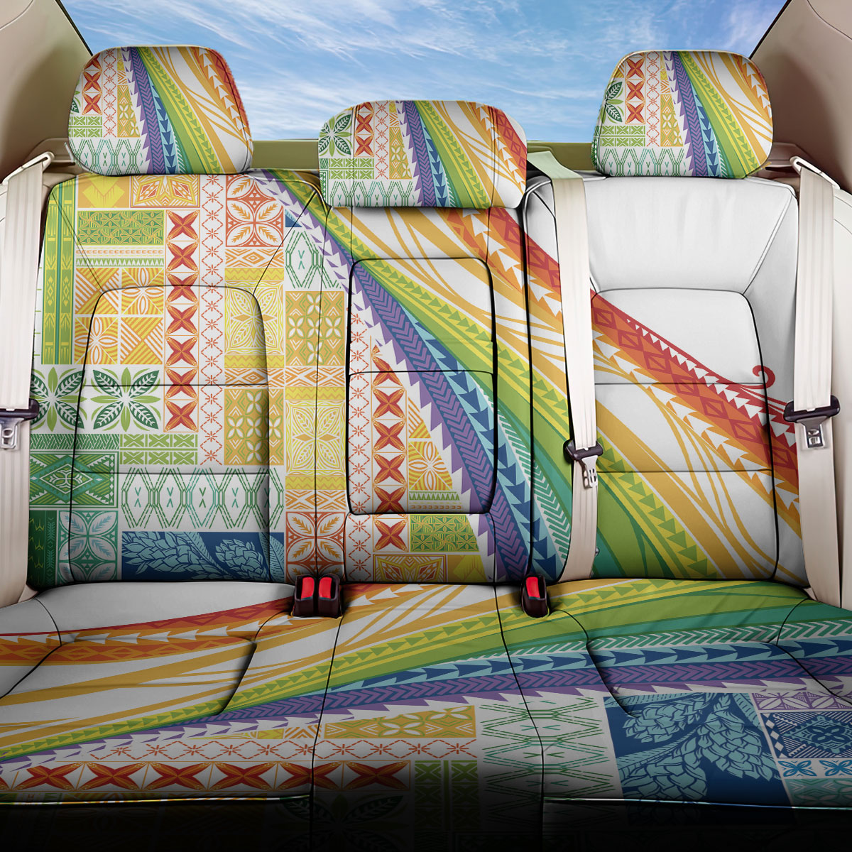 Pasifika Samoa Siapo Malu Tattoo Inspired Back Car Seat Cover Fa'afafine Rainbow Theme