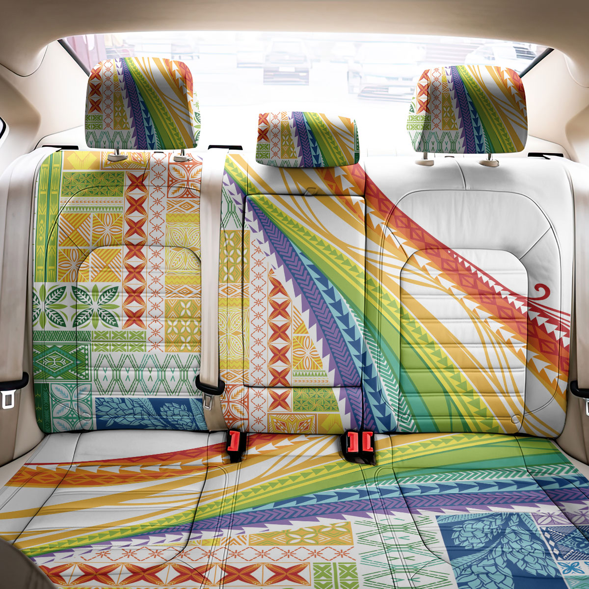 Pasifika Samoa Siapo Malu Tattoo Inspired Back Car Seat Cover Fa'afafine Rainbow Theme