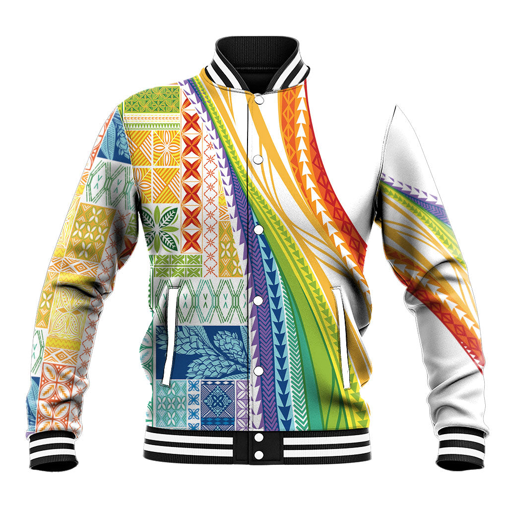 Pasifika Samoa Siapo Malu Tattoo Inspired Baseball Jacket Fa'afafine Rainbow Theme