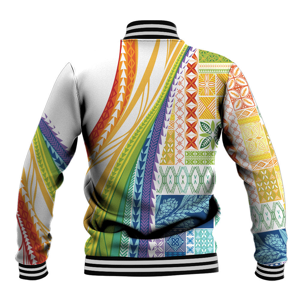 Pasifika Samoa Siapo Malu Tattoo Inspired Baseball Jacket Fa'afafine Rainbow Theme