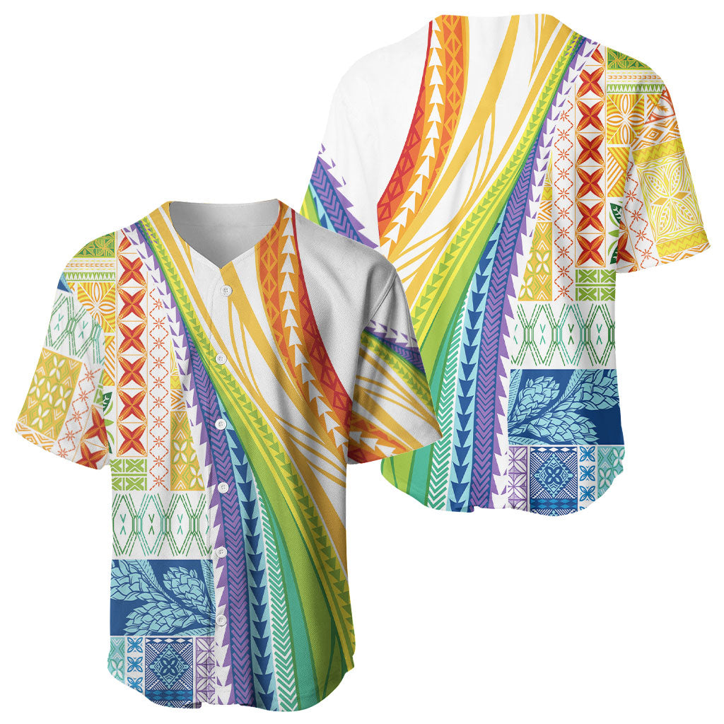 Pasifika Samoa Siapo Malu Tattoo Inspired Baseball Jersey Fa'afafine Rainbow Theme