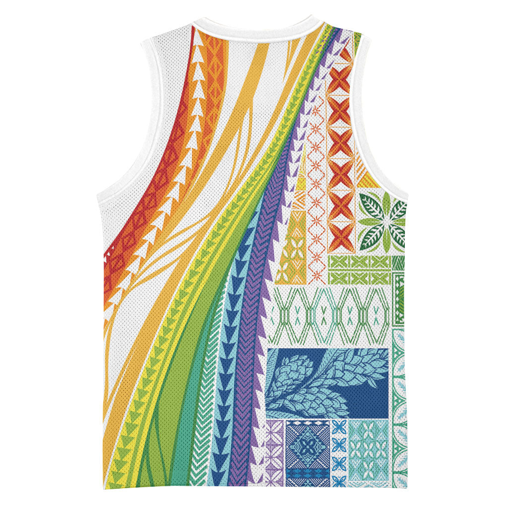 Pasifika Samoa Siapo Malu Tattoo Inspired Basketball Jersey Fa'afafine Rainbow Theme
